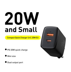 42758 - Baseus CCCP20UE 20W зарядно с 2 USB входа